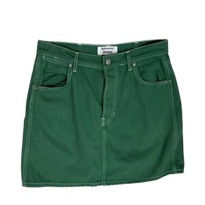 Reformation Cowboy High Rise Denim Mini Skirt Size 29 Button Fly Grass Green